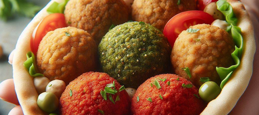 red green and standard falafel balls